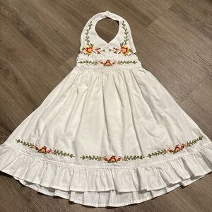 Kids Blueberi Boulevard White Halter Dress with Floral Embroidery